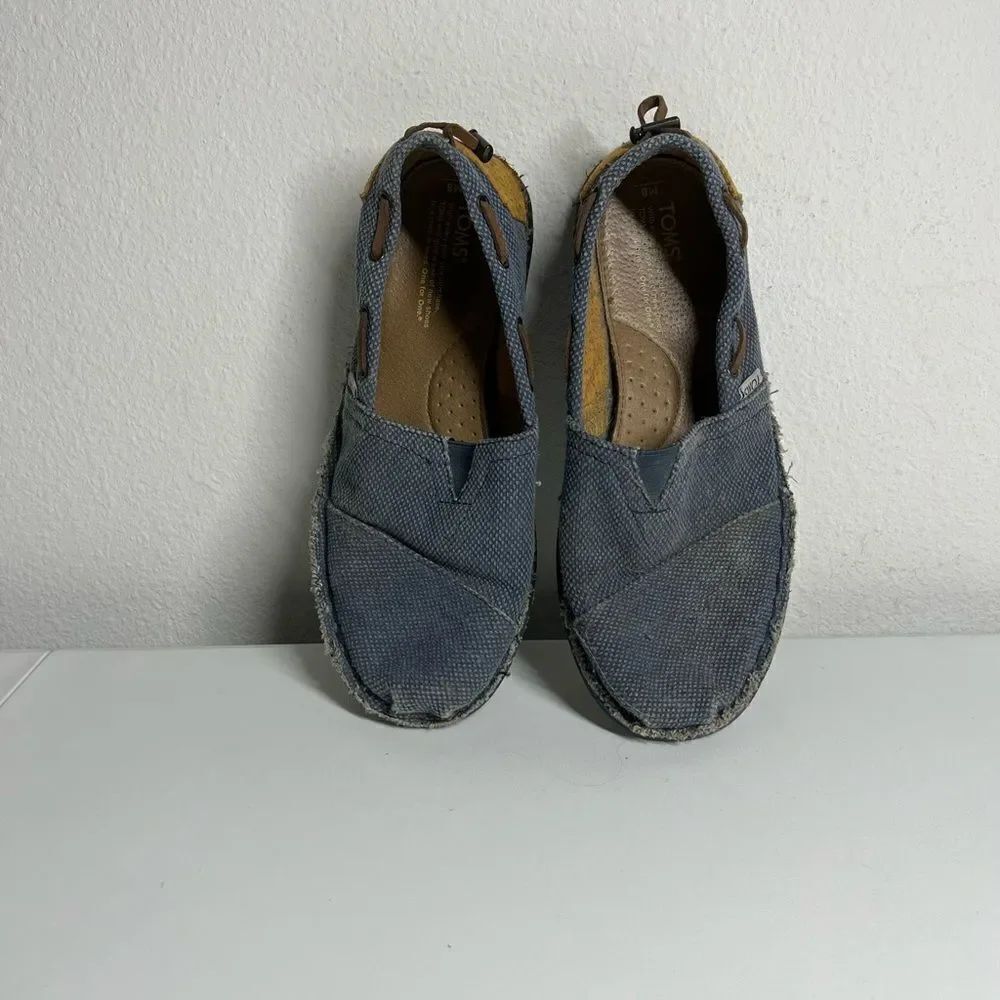 TOMS Farrin Men's Size 8 Shoes Blue Brown Leather Slip On Comfort Casual Loafers